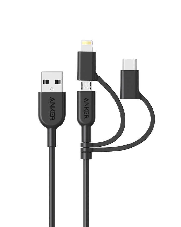Anker 321 USB-A to Lightning Cable ((3 ft 3-in-1) Kabler Sort | ZG774257B1