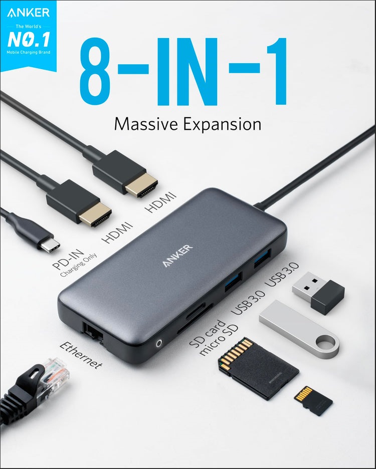 Anker 553 USB-C Hub ((8-in-1) Hubs and Docks Grå | UP546214S0