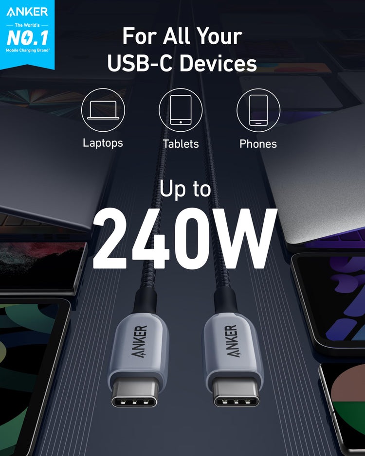 Anker 765 USB-C to USB-C Cable ((140W Nylon) Kabler Grå | DM344094N0